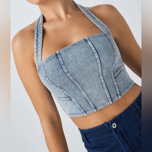 NWT Halara Halter Denim Crop Top Size Small - Picture 2 of 7